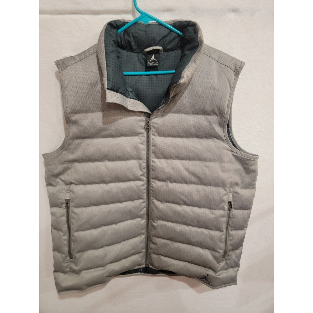 Jordan Brand Nike Men's XL Grey Goose Down Puffer Vest Herringbone‎ 424087-059